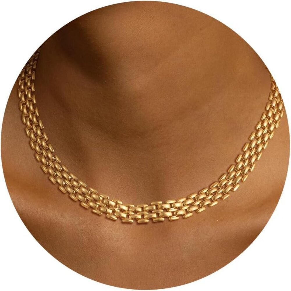 14K Gold Plated Paperclip & Cuban Link Layered Choker Necklace - Trendy Gift